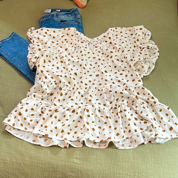 Umgee Peplum Ruffle Sleeve Blouse - Size XL